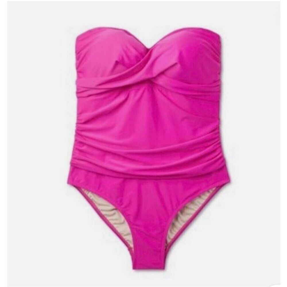 🌸 Kona Sol Pink Strapless Tummy Control Full Seat Coverage Swimsuit Size 24